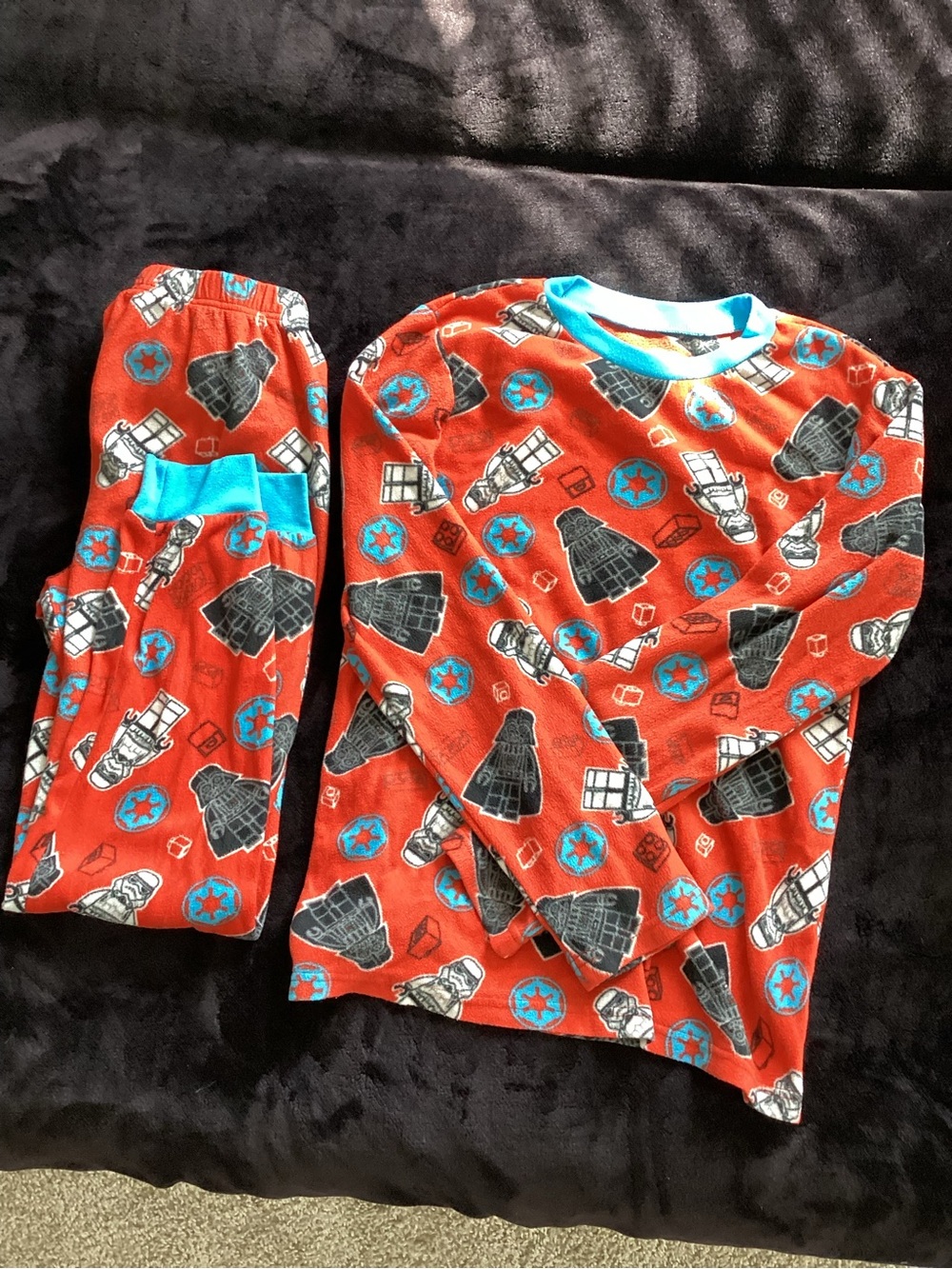 Kids Red Star & Spaceship Pajama Set with Blue Trim